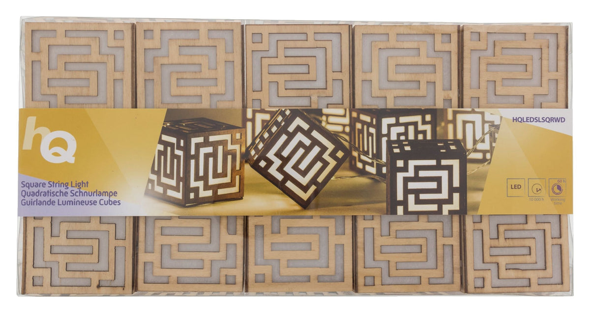 HQ wooden cube battery string lights warm white 2.1m