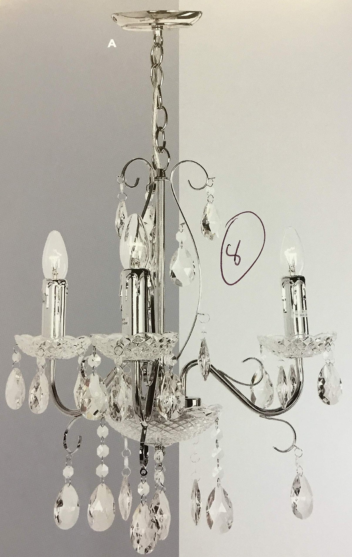 Wellington chrome 3-light crystal chandelier ceiling fitting