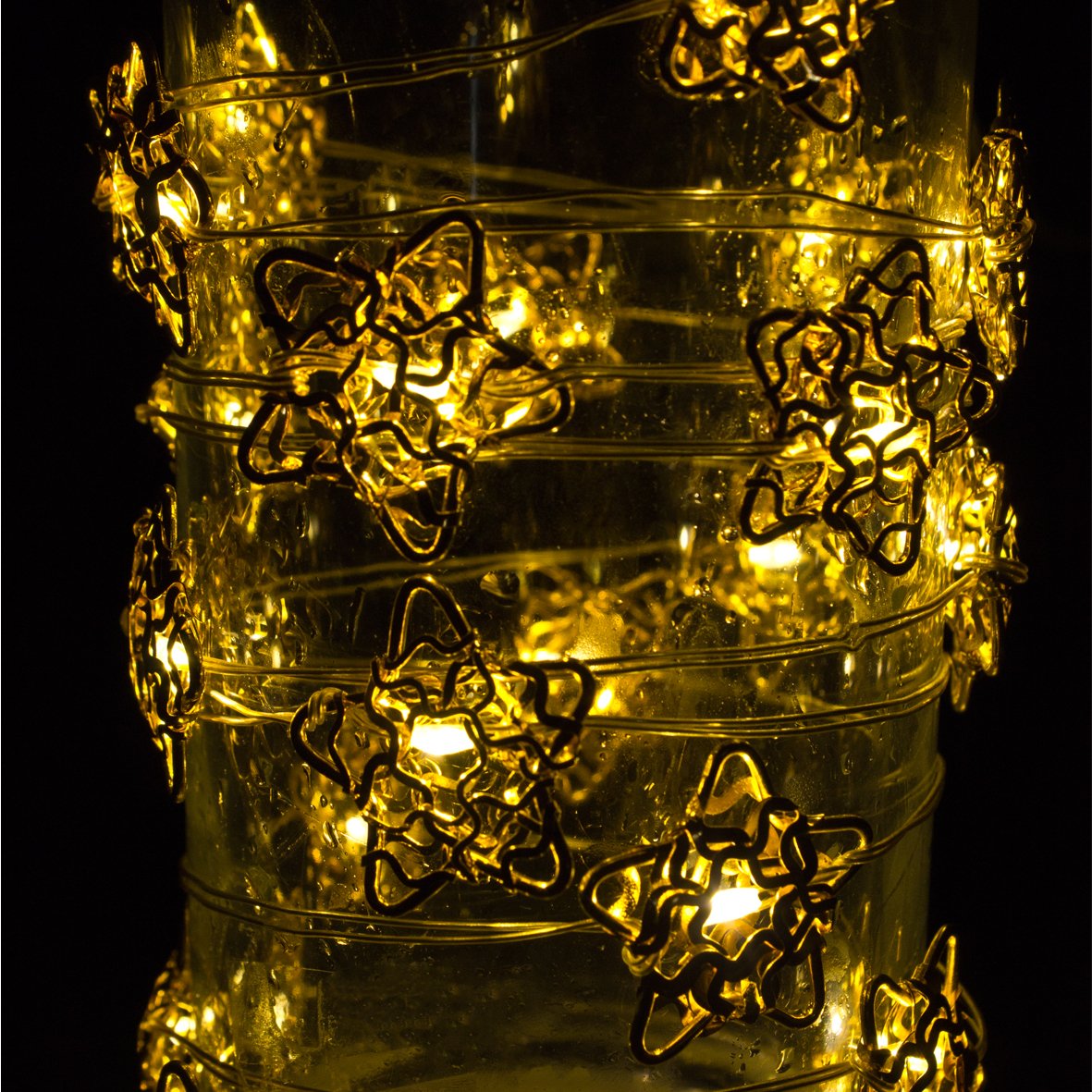 Twenty warm white LED gold star battery string lights 1.9m