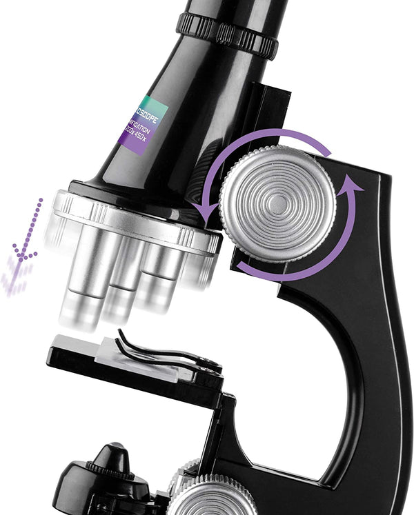 Kids Microscope Set Kit with Light and 100x, 200x, 450x Magnification