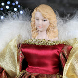 30cm gold and red angel Christmas tree topper with feathered wings