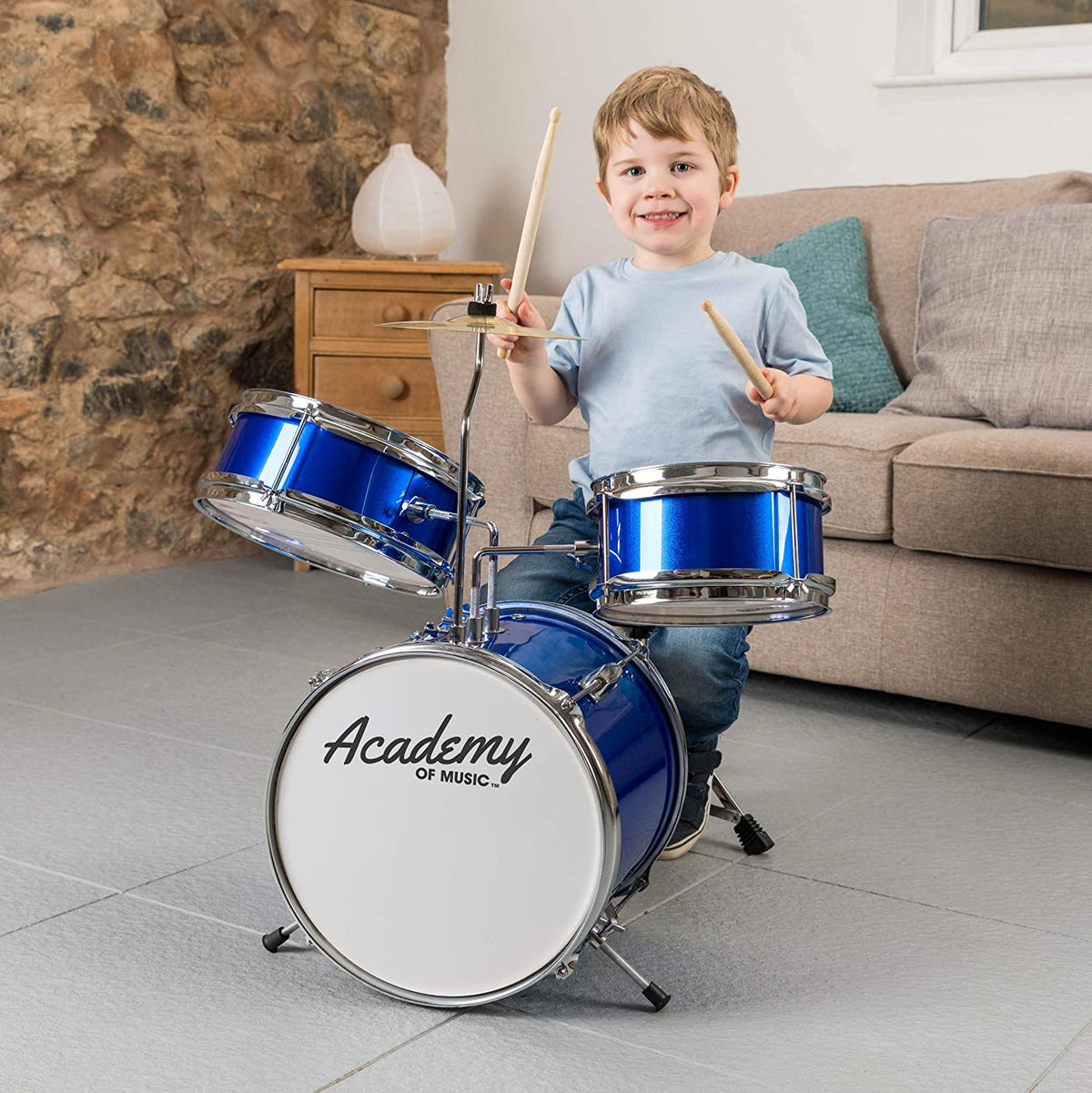 Academy of Music kids 3-piece drum kit with stool and sticks