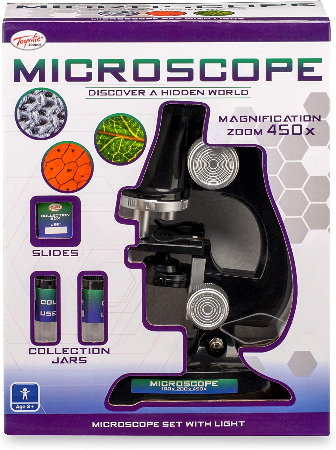 Kids illuminated microscope set with sample collection accessories