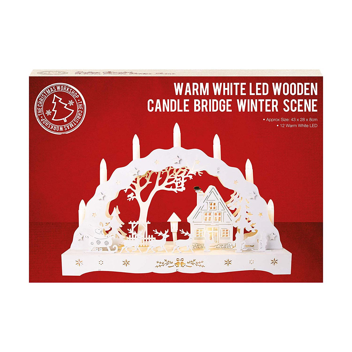 43cm white wooden illuminated Christmas candle bridge for indoor display
