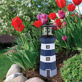 GardenKraft blue and white solar revolving LED lighthouse