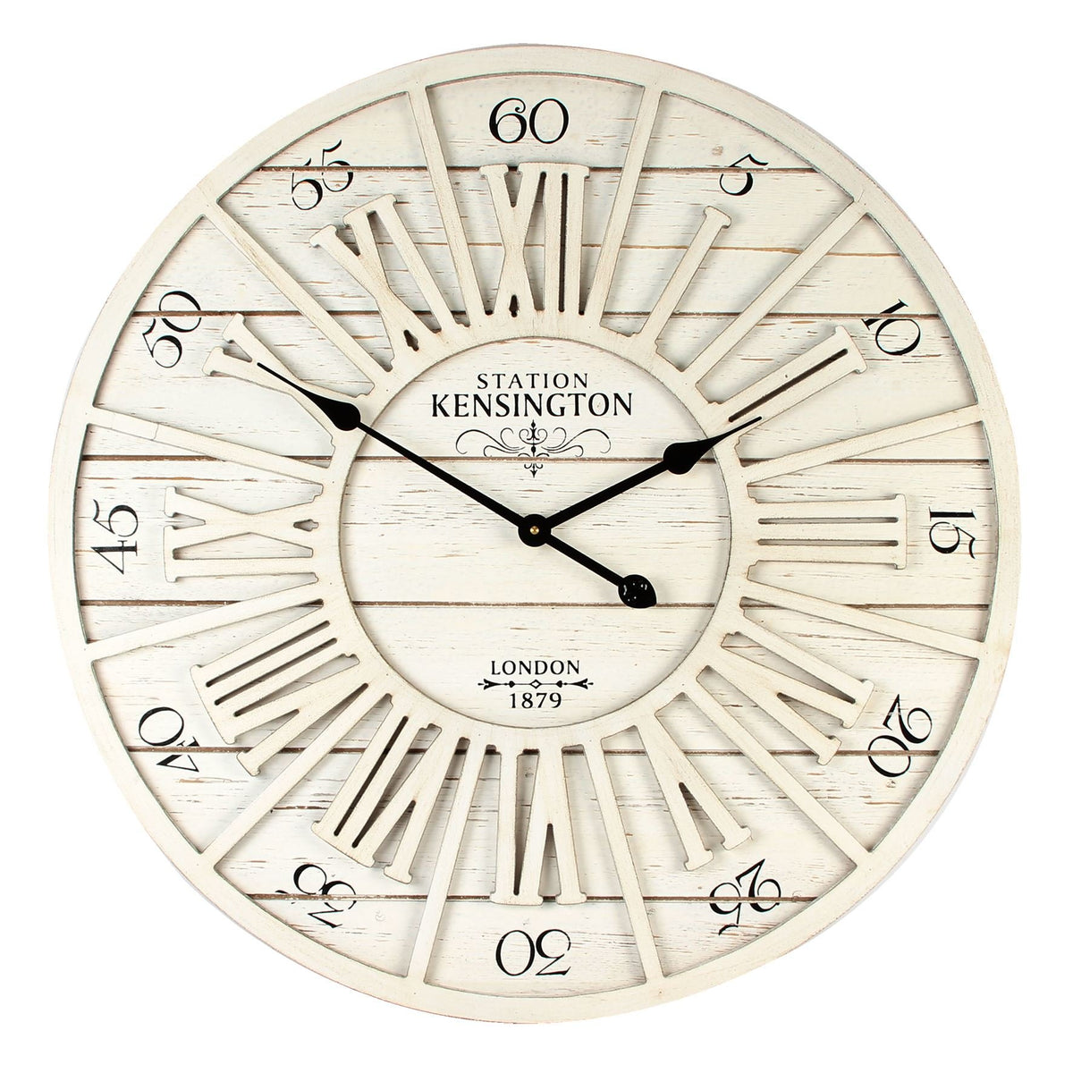 Widdop 70cm white shabby chic wall clock with cut-out Roman numerals