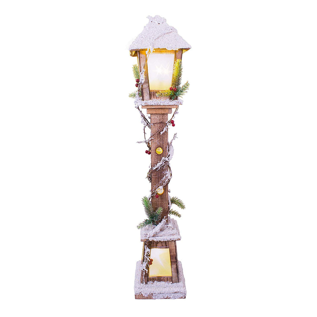 85cm snowy wooden Christmas lamppost with 10 warm white LED lights