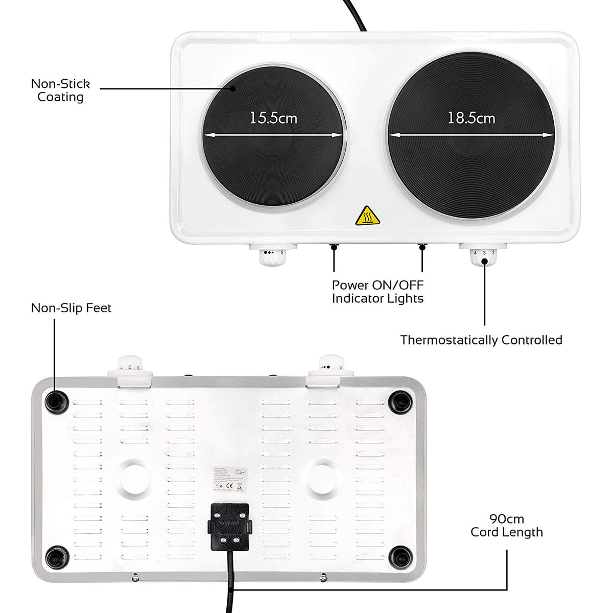 Twin electric hot plate for home caravan and compact kitchens