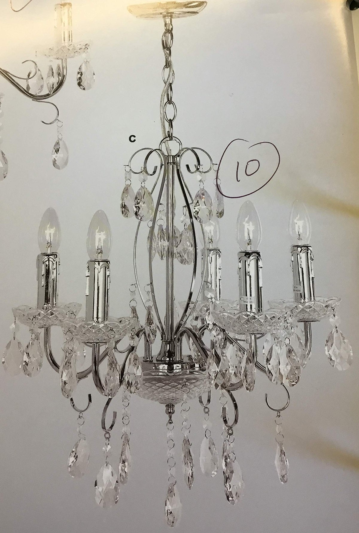 Wellington chrome 5-light crystal chandelier ceiling fitting
