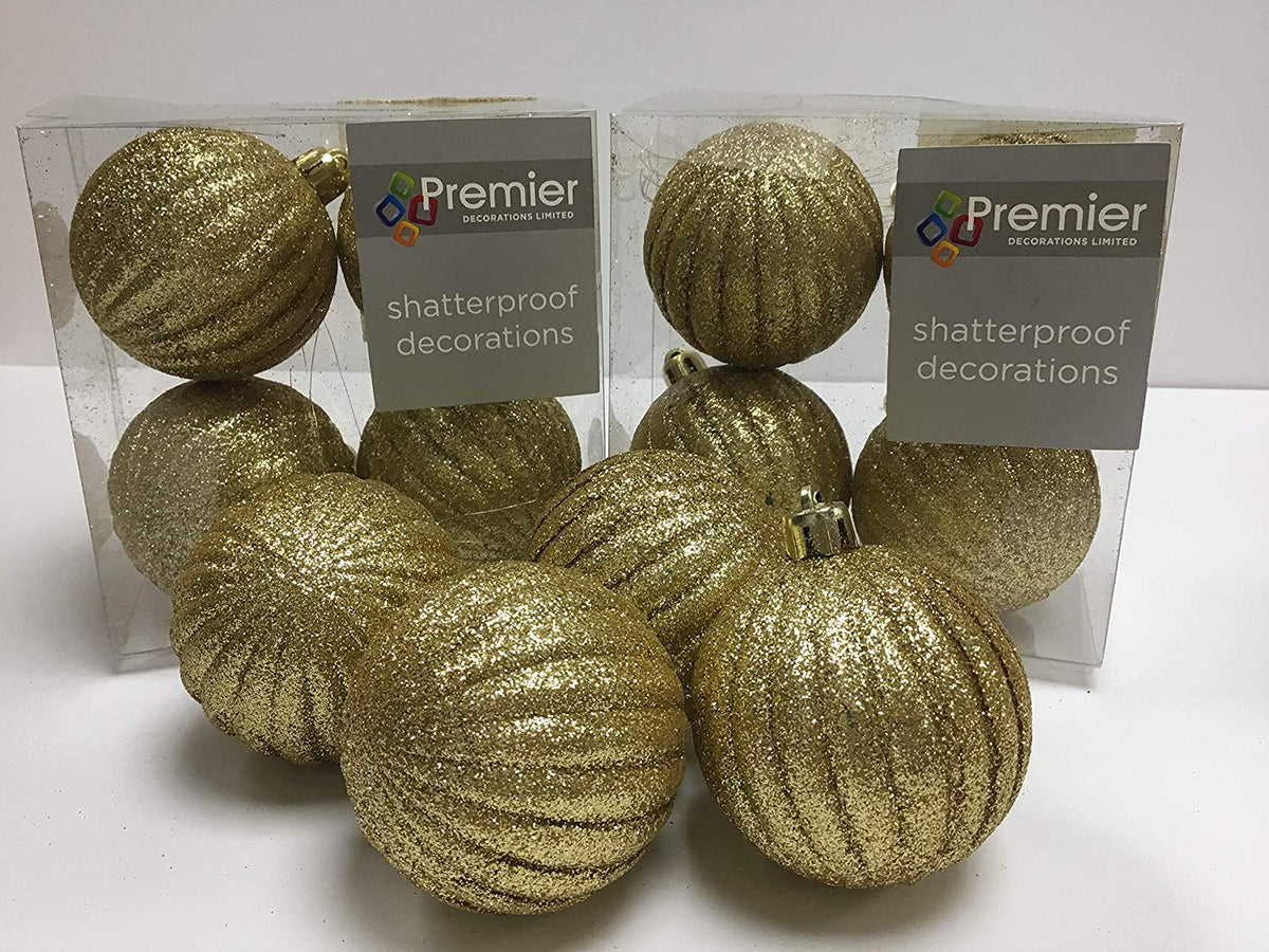 Set of 16 gold glitter pumpkin Christmas baubles 60mm