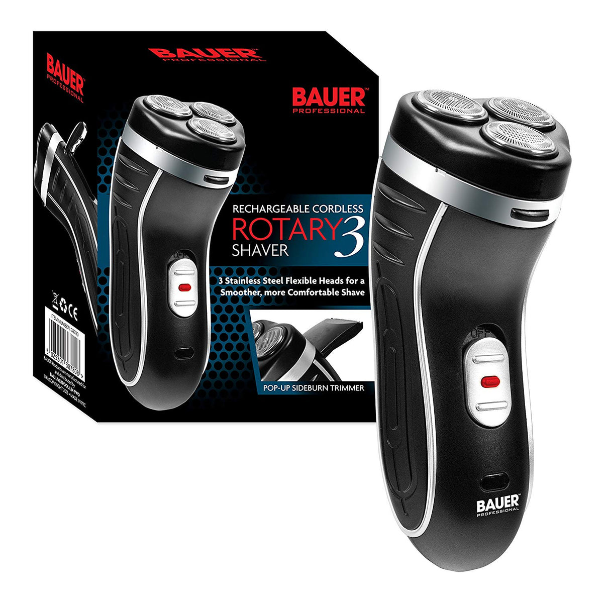 Men's rechargeable three-head rotary shaver with trimmer