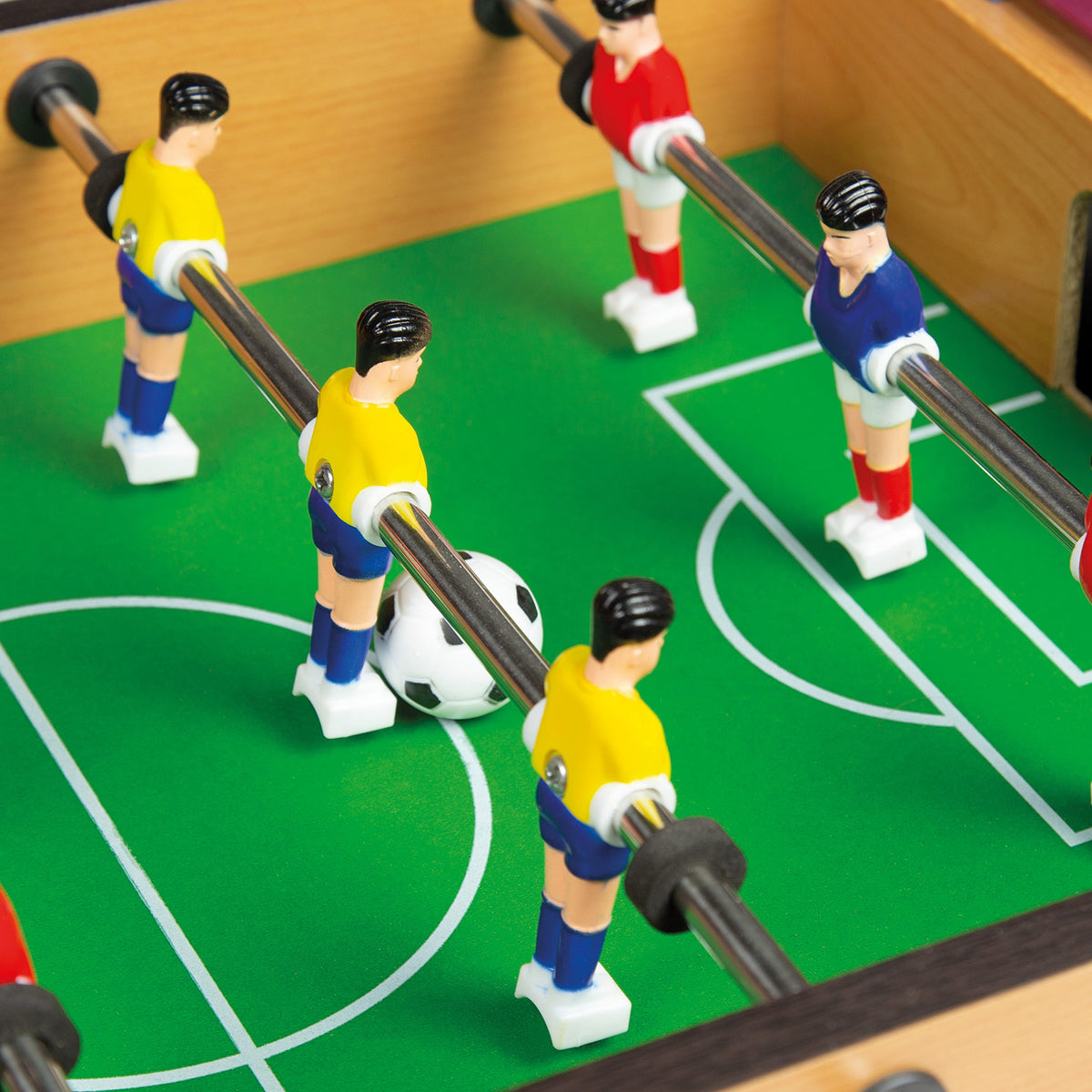 Mini foosball table with built-in scoring system