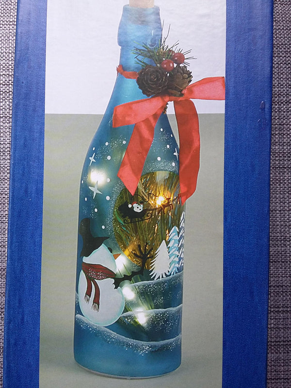 XMAS 29 CM LIT SNOWMAN BOTTLE & WARM WHITE LEDS. PERFECT XMAS DECORATION OR GIFT