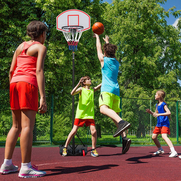 Adjustable Basketball Hoop / Set Between 1.79 To 2.13 Metres / Wheels For Added Portability / Steel Tubing & Rim With PE Backboard & Base / Weather Resistant Net