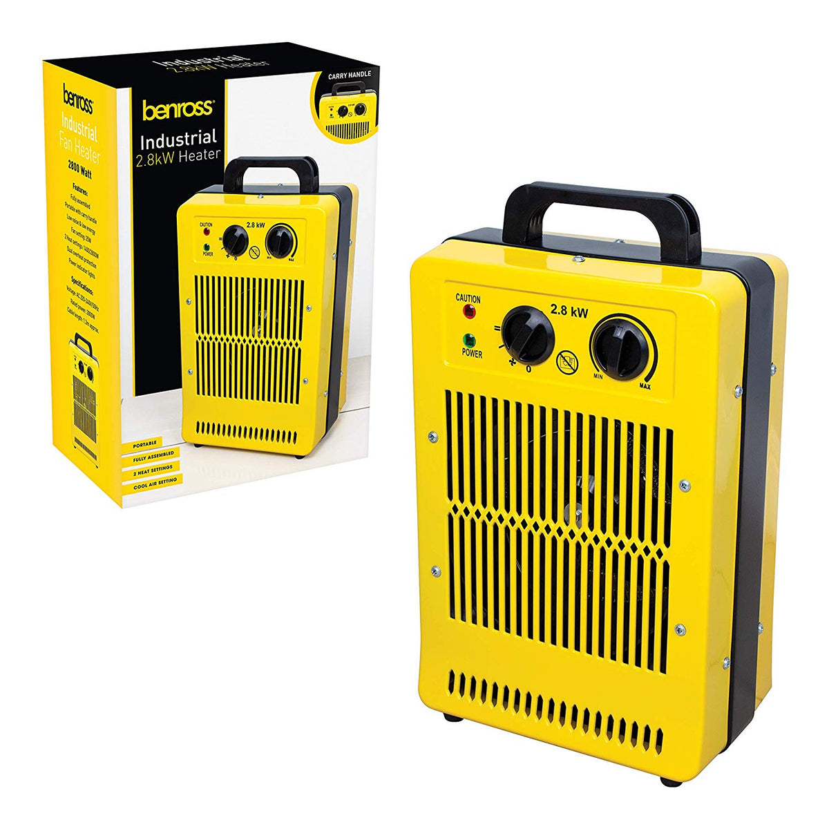 Quest 2.8kW industrial fan heater yellow and black