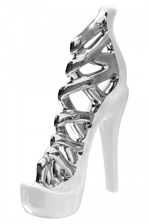 Small white and silver ceramic stiletto shoe ornament