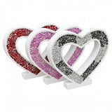 Red, pink and mirrored mosaic glass standing heart decorations