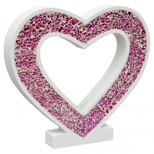 Pink mosaic glass standing heart decoration