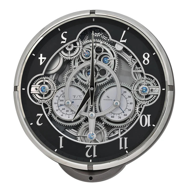 Rhythm Magic Motion Clock Black Gear Rotating Dial