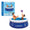 In an inflatable pool, a man and woman are engaged in a playful game with a ball, surrounded by summer fun.