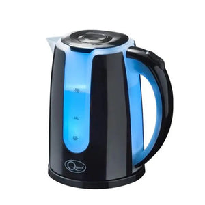 A blue and black electric kettle, designed as a small kitchen appliance, suitable for boiling water efficiently.