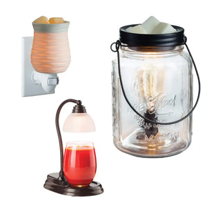  A mason jar, a glowing candle, and a light bulb arranged together, evoking a sense of warmth and tranquility.