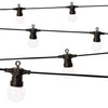 A decorative string of white festoon lights featuring multiple hanging bulbs, creating a warm and inviting atmosphere.