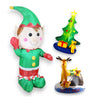 Colourful inflatable Christmas elf, reindeer, and tree arranged together, adding a joyful touch to the Christmas decorations.