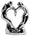 A silver sculpture of two people holding a heart, showcasing artistic craftsmanship and still life representation.