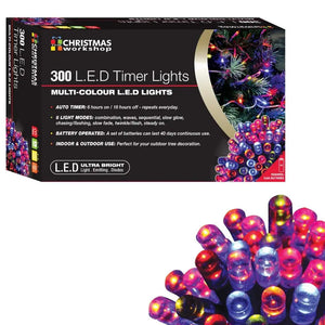 A dazzling array of 300 led multicolored Christmas timer lights twinkling brightly, enhancing the festive spirit of the Christmas season.