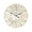 A cream coloured wall clock featuring Roman numerals and a classic black and cream ivory coloured face, elegantly displaying the time.