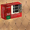 A festive display featuring an led warm white net light with 360 bulbs of Christmas lights next to a box for decoration.