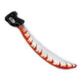 Inflatable pirate cutlass sword 81cm on white background, black handle and red flame blade
