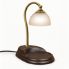 Aurora brass candle warmer lamp with frosted glass shade and dark base
