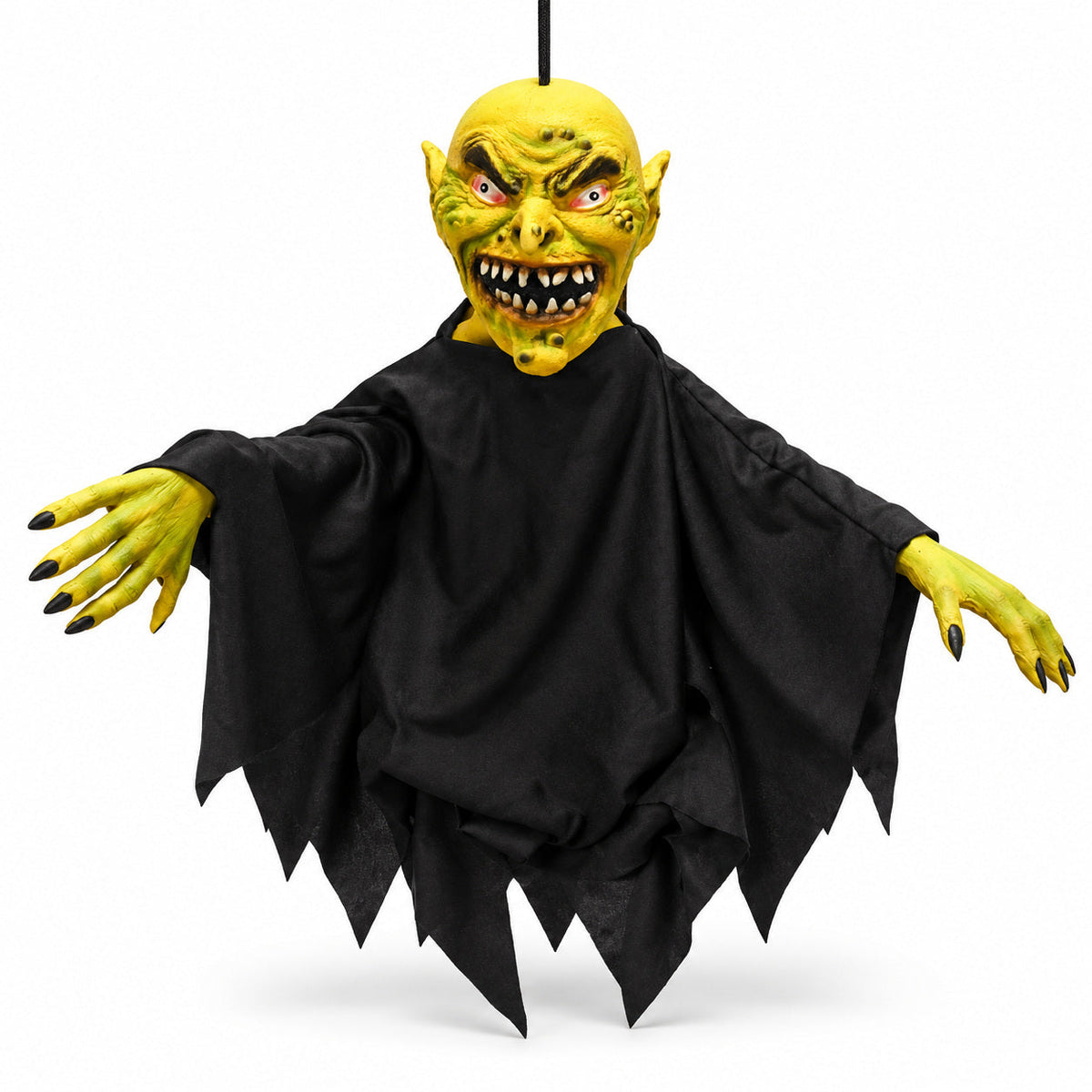 Scary hanging Halloween goblin decoration 45cm – full front view on white background