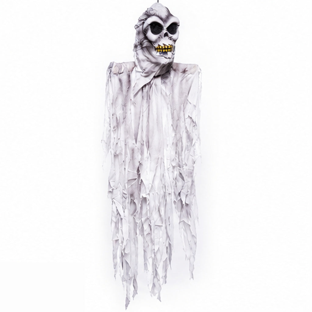 Paper Magic 6ft hanging skull Halloween decoration white ghost front view