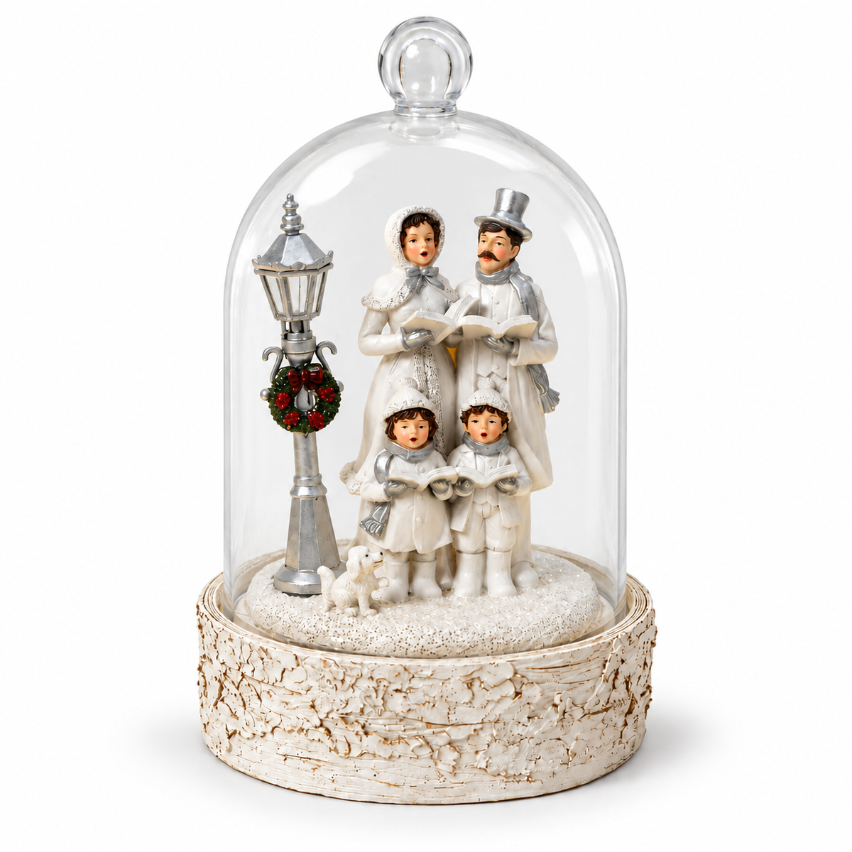 Christmas carol singers cloche ornament unlit on white background