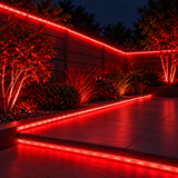 Red LED neon rope light used as outdoor garden and patio lighting