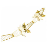 Angled section of cream and gold foil Christmas garland with alternating mesh and paper fans