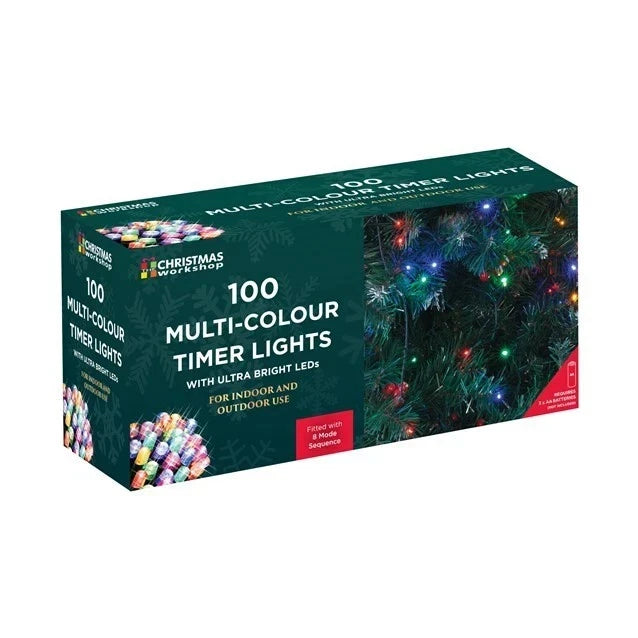 100 LED multi coloured battery timer Christmas lights box