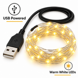Warm white USB LED string lights used in a desktop decorative display