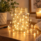 20 warm white USB LED string lights decorating an indoor shelf