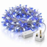 200 blue and white LED chaser Christmas lights on clear wire