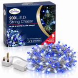 The Christmas Workshop 200 blue and white LED string chaser lights with retail box