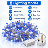200 blue and white LED chaser Christmas lights with 8 mode controller