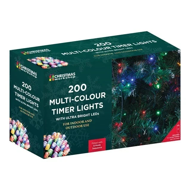 200 LED multi coloured battery timer Christmas lights box