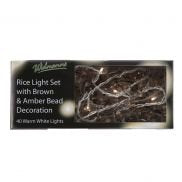 40 Bulb Rice Light Set with Brown/Amber Beads