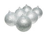 Six-pack silver glitter Christmas baubles – 60mm