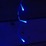 100 blue battery-operated icicle lights on clear cable, 2.4m