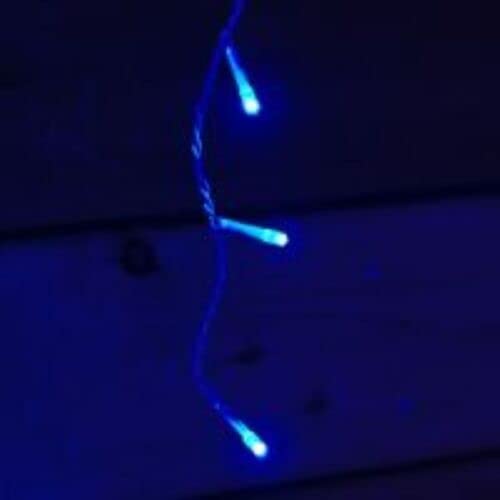 100 blue battery-operated icicle lights on clear cable, 2.4m